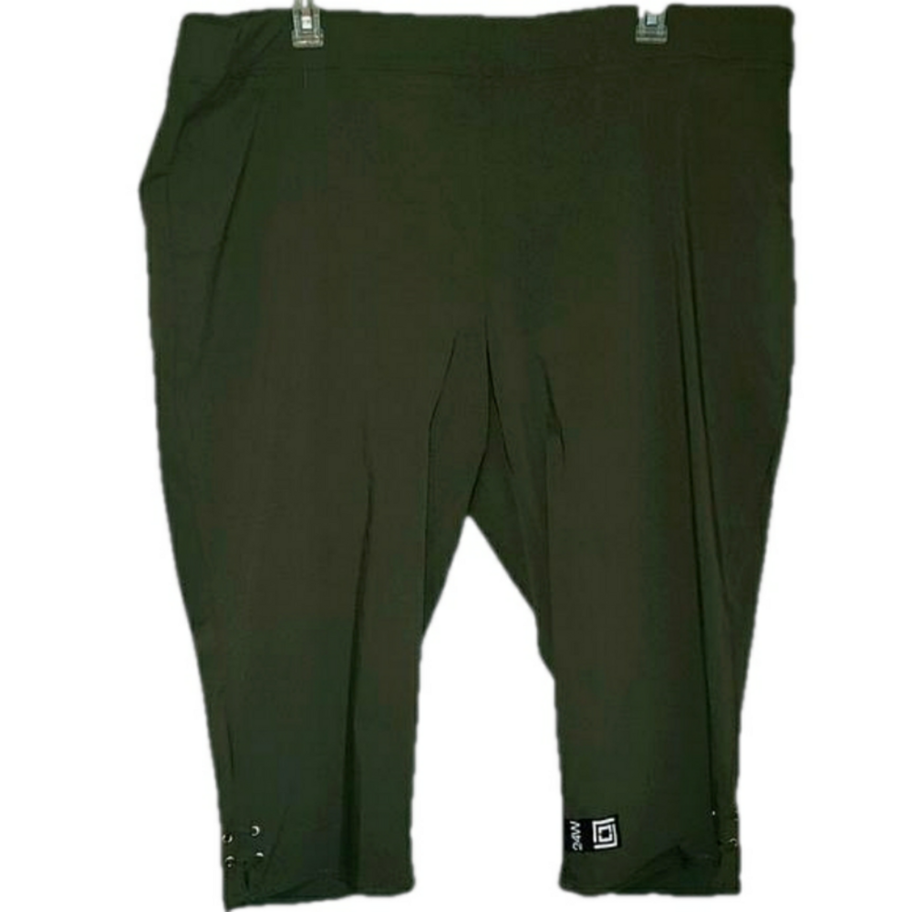 Liz Claiborne Pull-On Crop Pants Ladder Straps Legs Olive Grove Green 24W